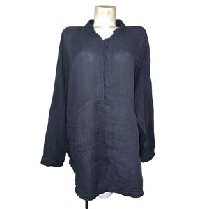 Natural Life Top Laid Back Cotton Snap Long Sleeve Shirt Womens Size L Raw Edge